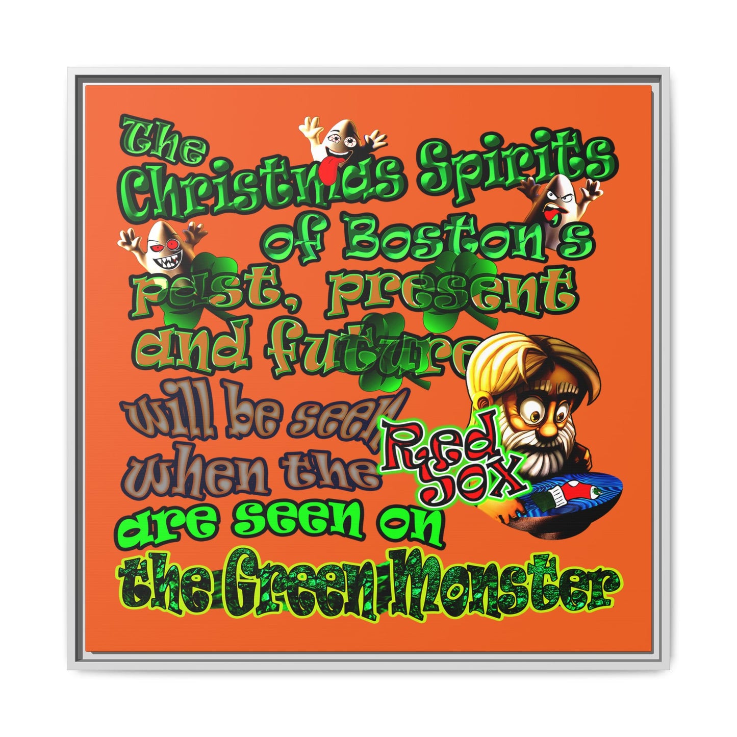 christmas spirits of boston - framed canvas art (orange)