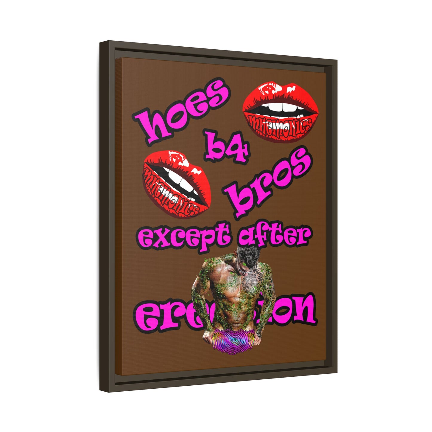 hoes b4 bros - framed canvas art (brown)