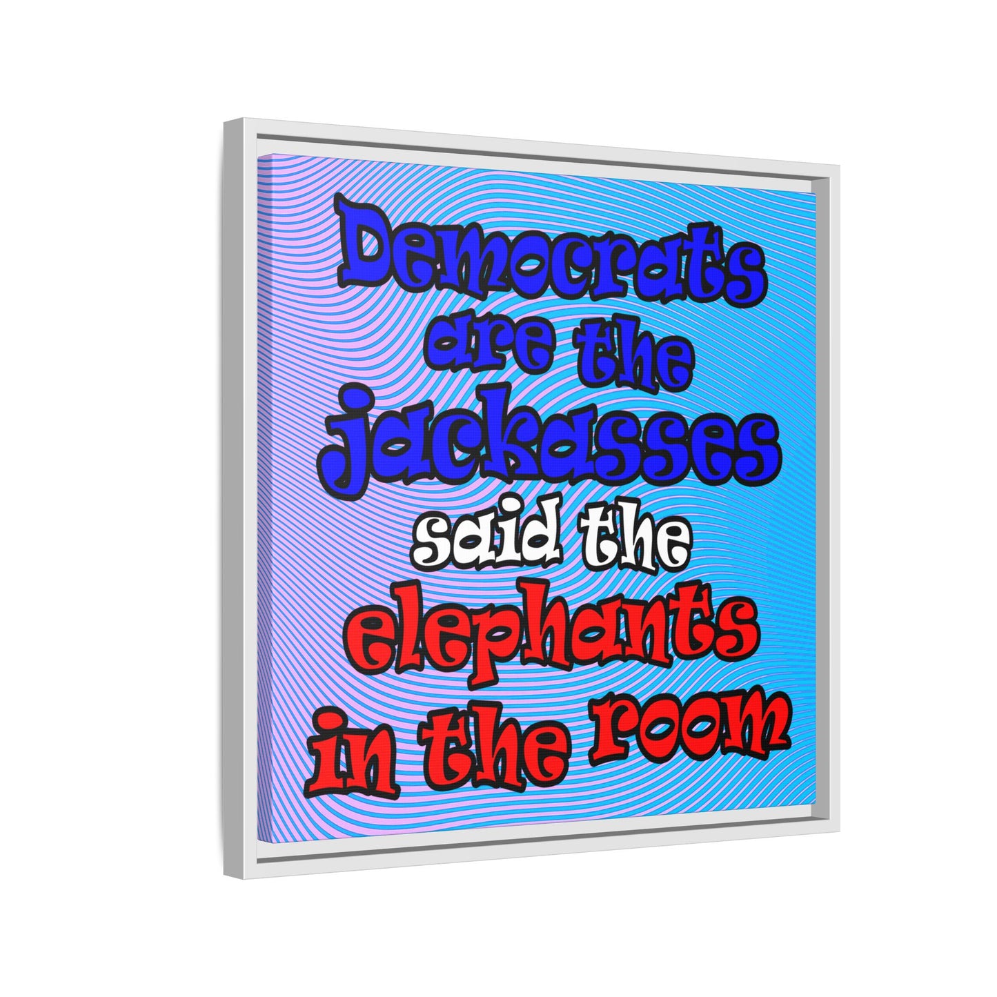 donkeys and elephants - framed canvas art (light blue-purple wave)