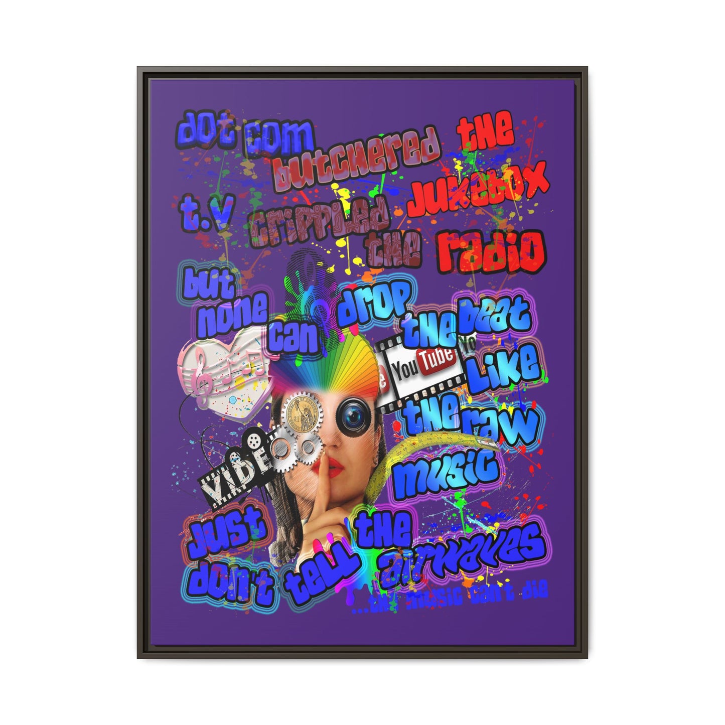 drop the beat - framed canvas art (purple)
