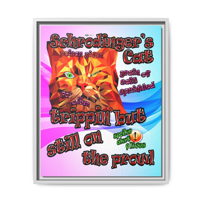 schrodinger's cat - framed canvas art (light blue-pink wave)