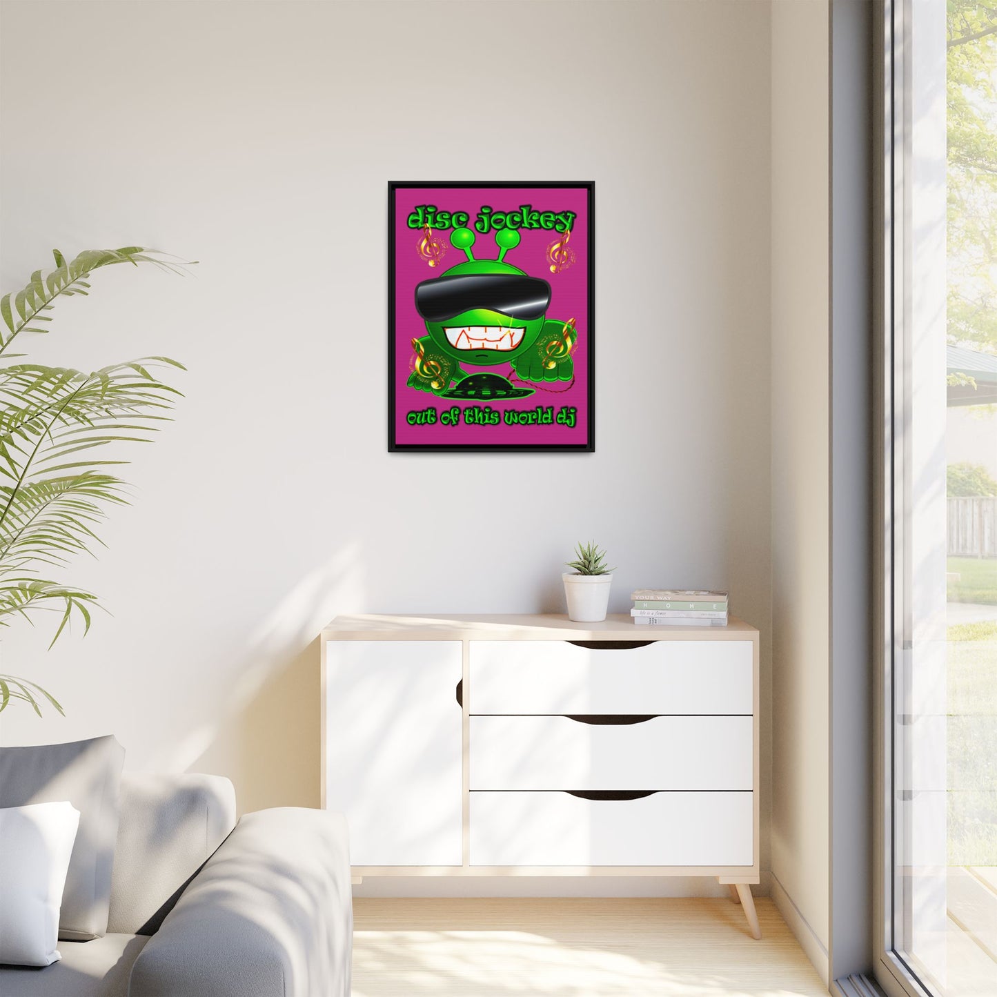 disc jockey - framed canvas art (pink)