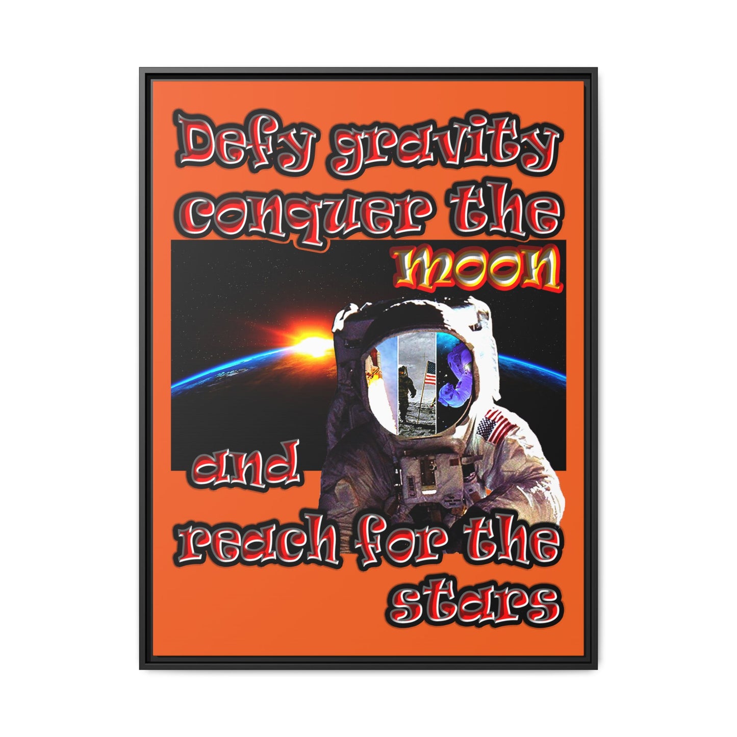 defy conquer reach - framed canvas art (orange)