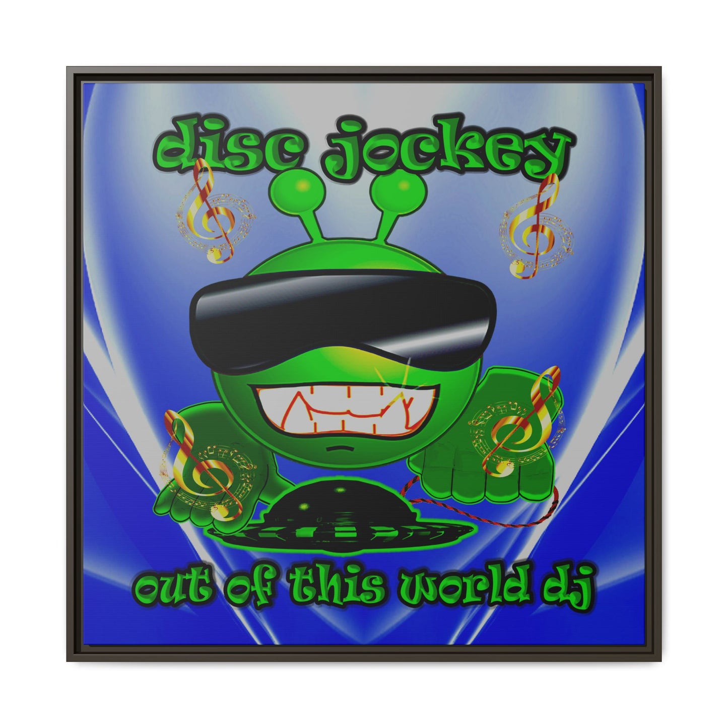 disc jockey - framed canvas art (blue-white wave)