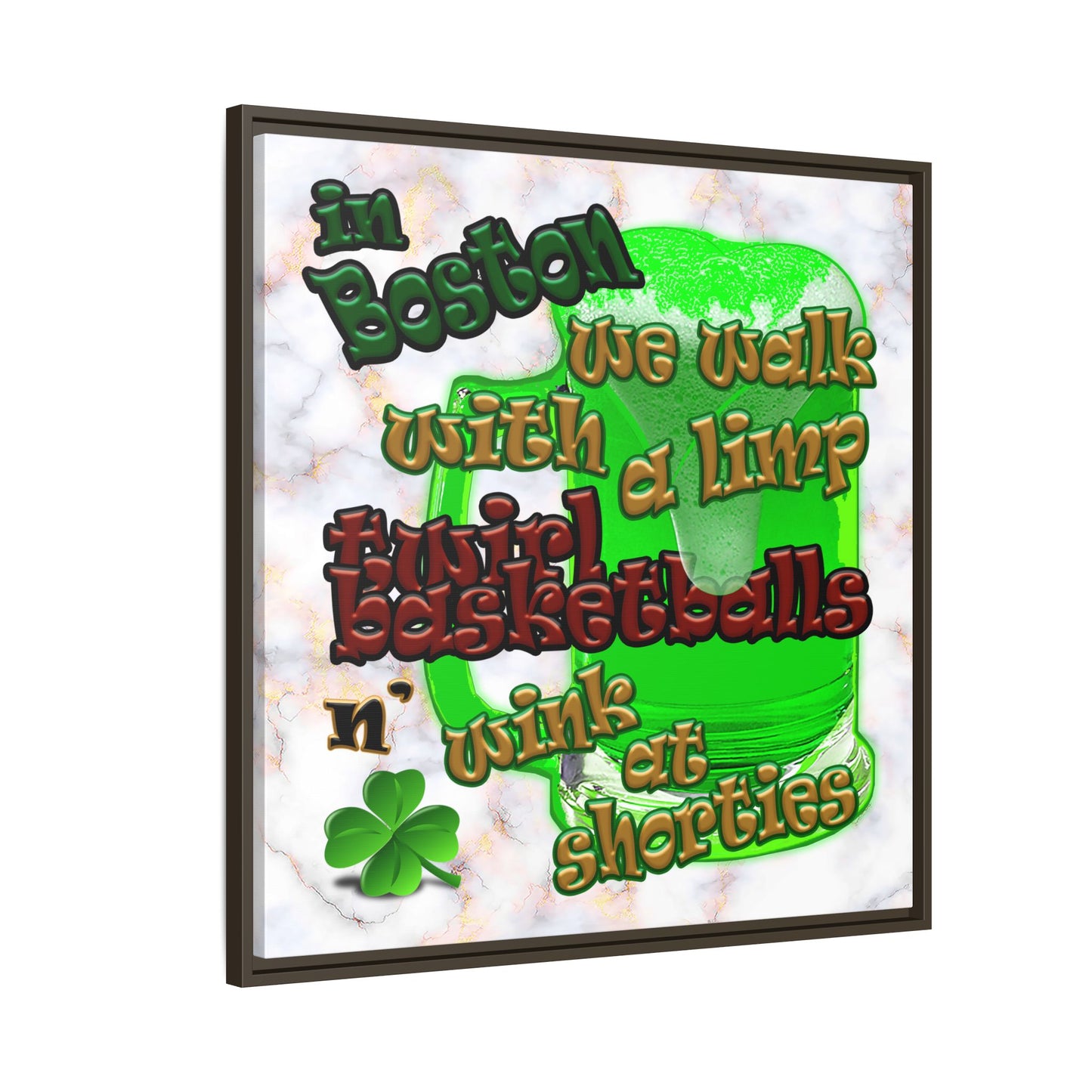 celtics logo - framed canvas art (white marble)