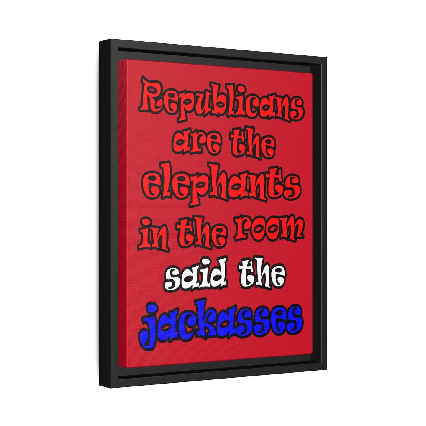 donkeys and elephants - framed canvas art (dark red)