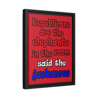donkeys and elephants - framed canvas art (dark red)