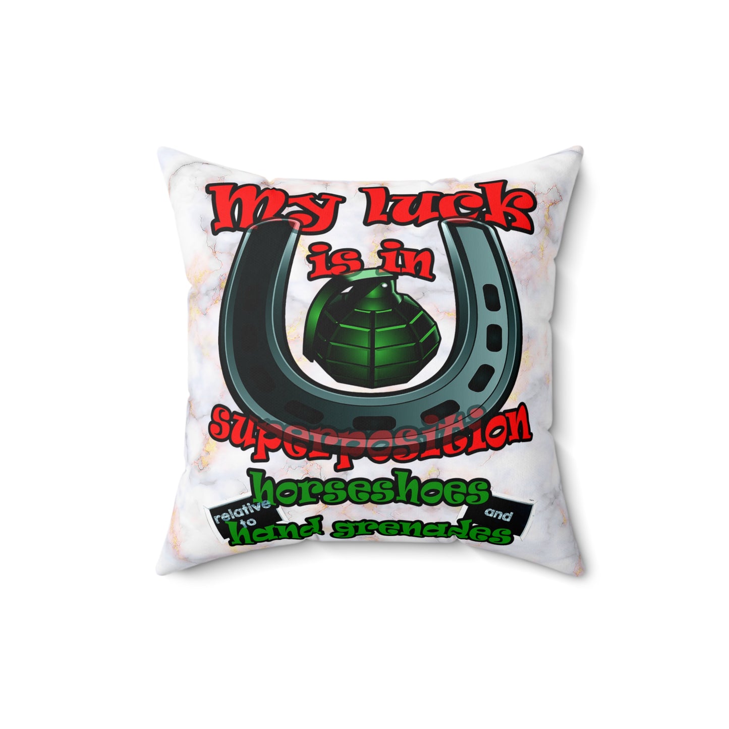 my luck - Spun Polyester Square Pillow - (white marble)