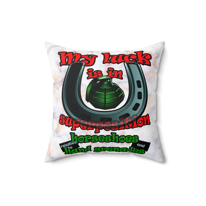 my luck - Spun Polyester Square Pillow - (white marble)
