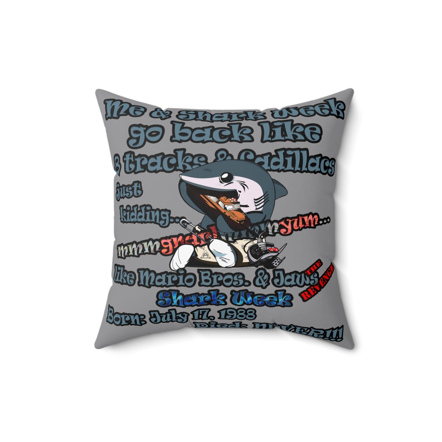 shark week - Faux Suede Square Pillow - (grey)