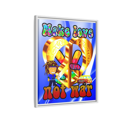 love peace - framed canvas art (blue-white wave)