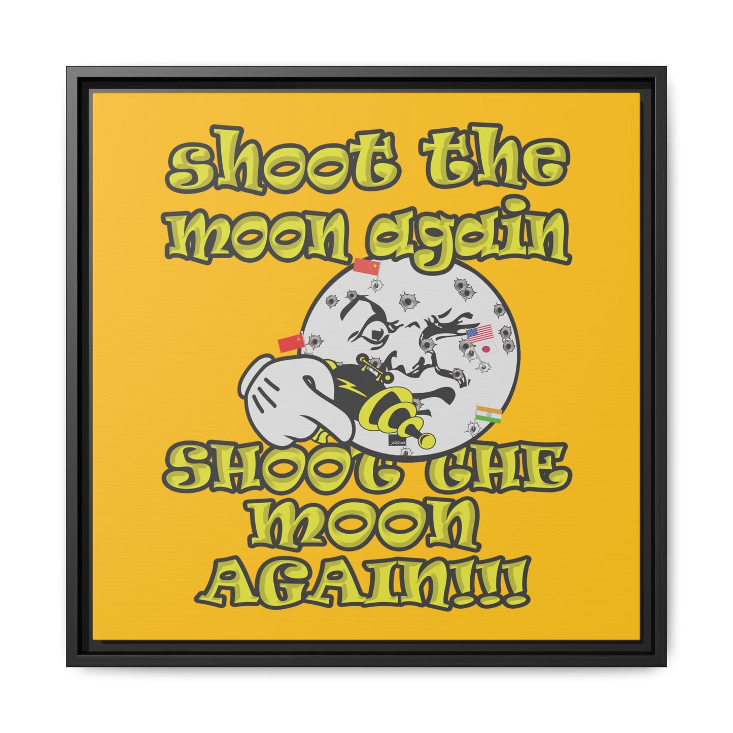 shoot the moon again - framed canvas art (yellow)