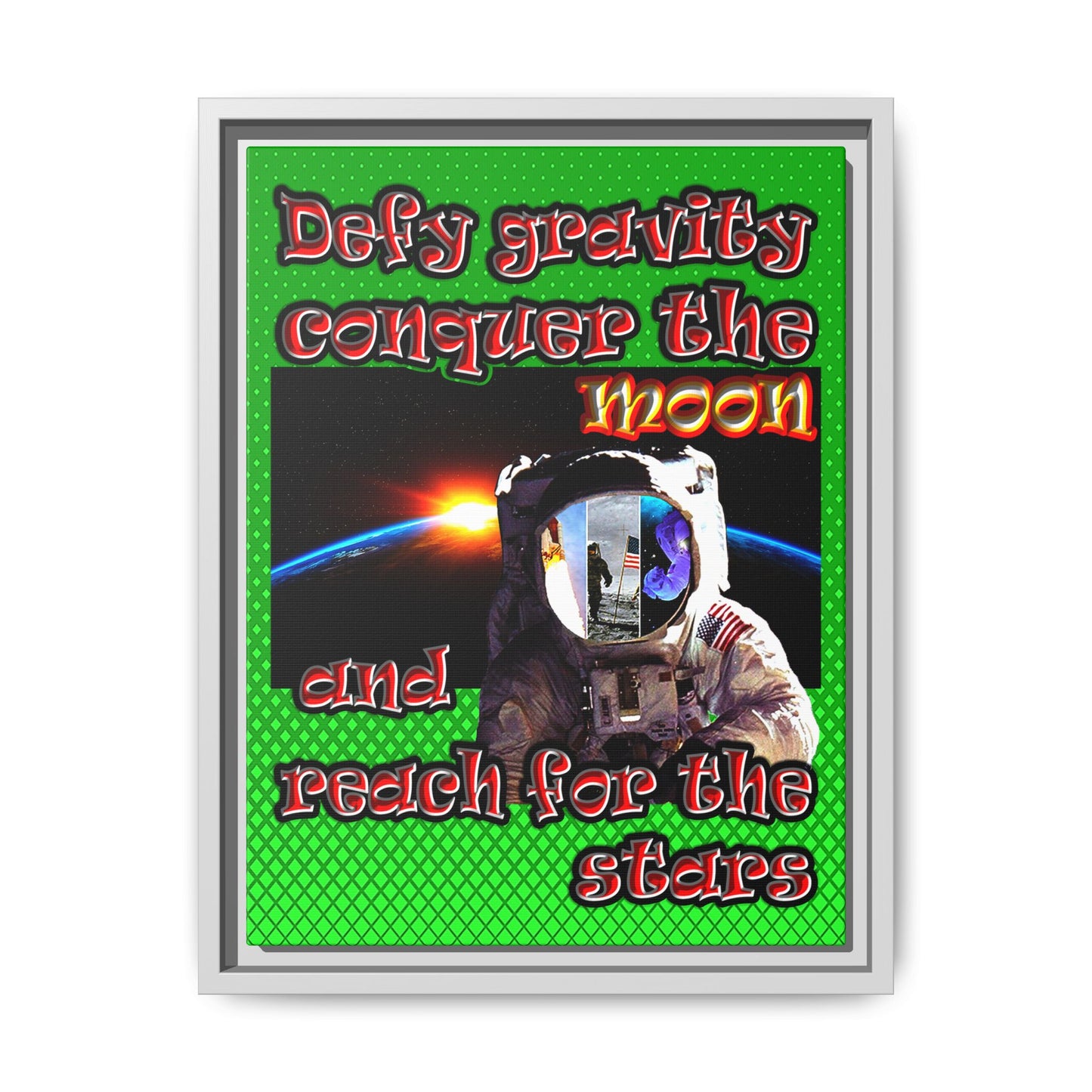 defy conquer reach - framed canvas art (logo green)