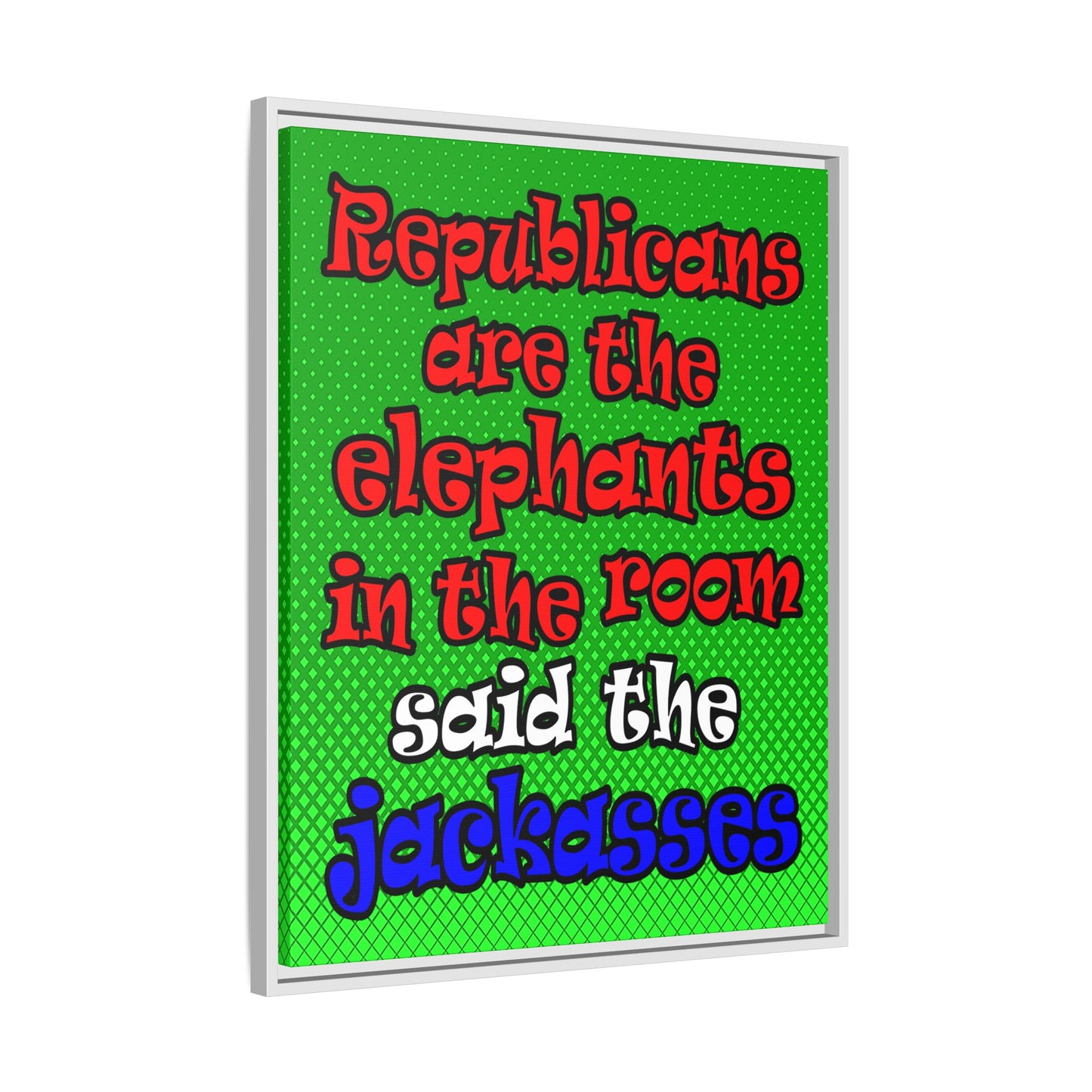 donkeys and elephants - framed canvas art (logo green)
