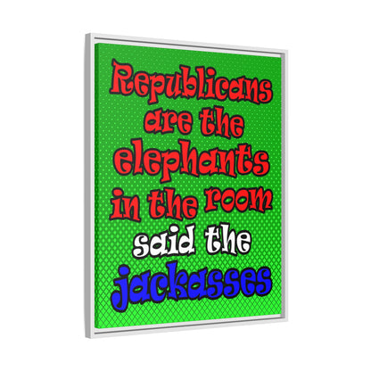 donkeys and elephants - framed canvas art (logo green)