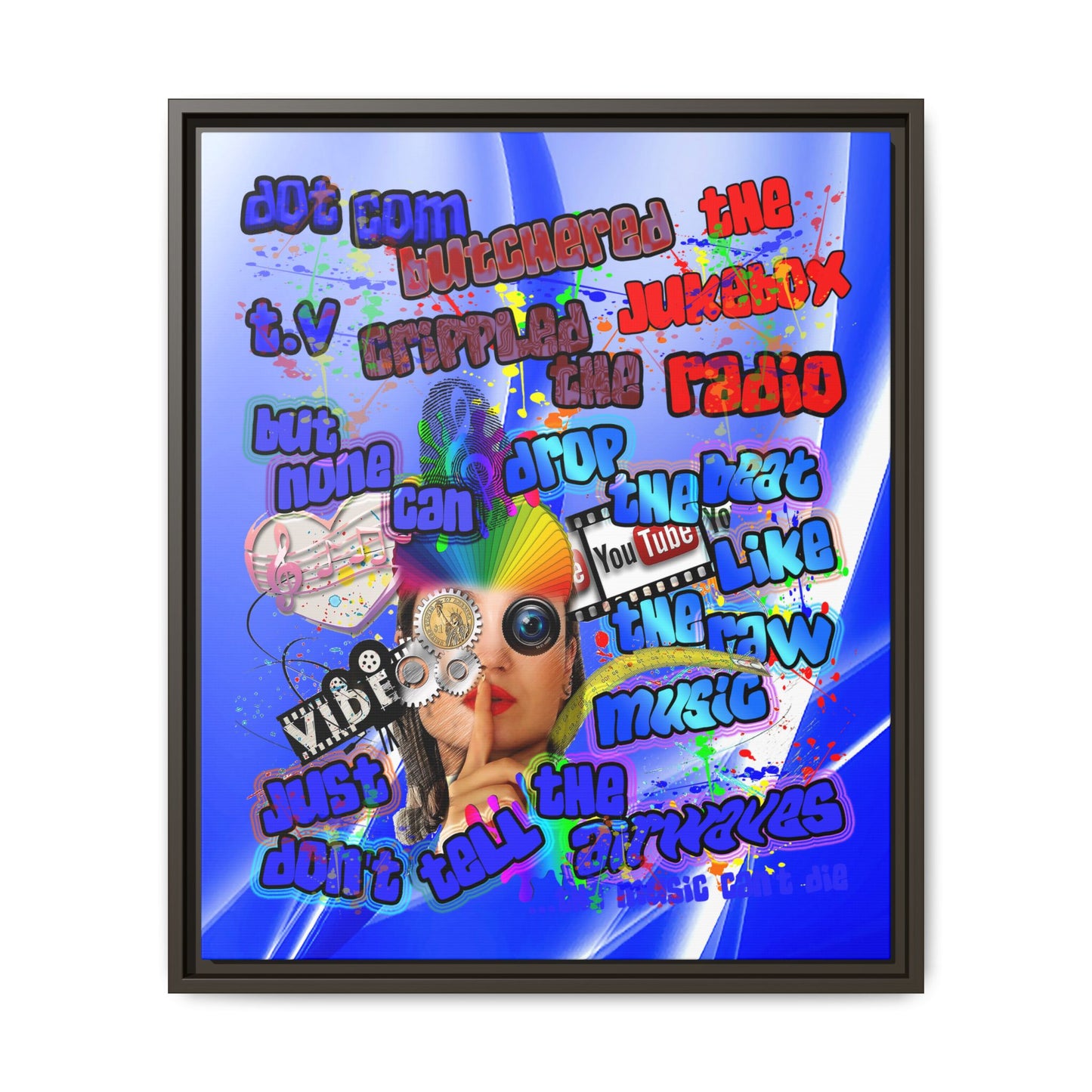 drop the beat - framed canvas art (blue-white wave)
