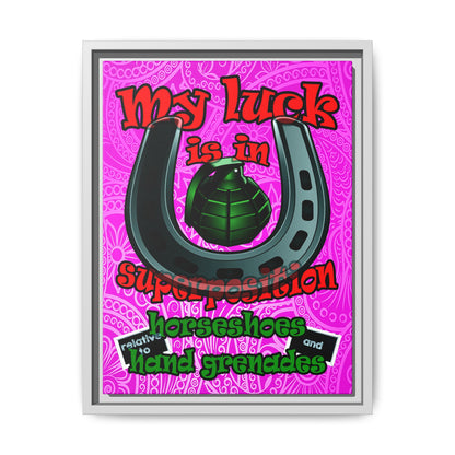 my luck - framed canvas art (pink swirl)