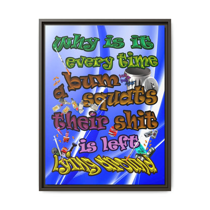 the bum's shit - framed canvas art (blue-white wave)