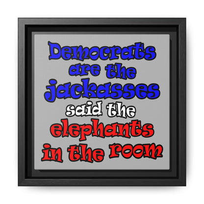 donkeys and elephants - framed canvas art (light grey)