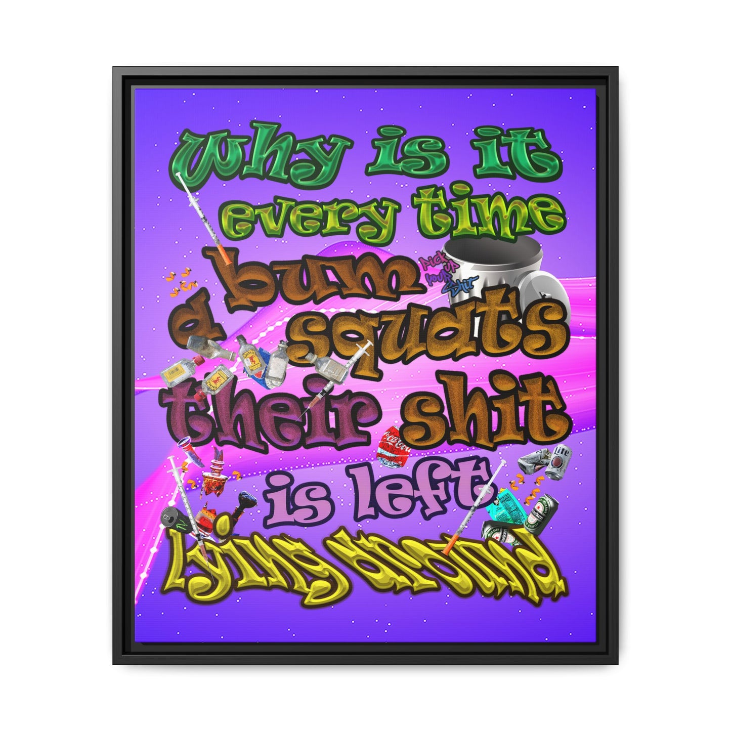 the bum's shit - framed canvas art (purple-pink wave)