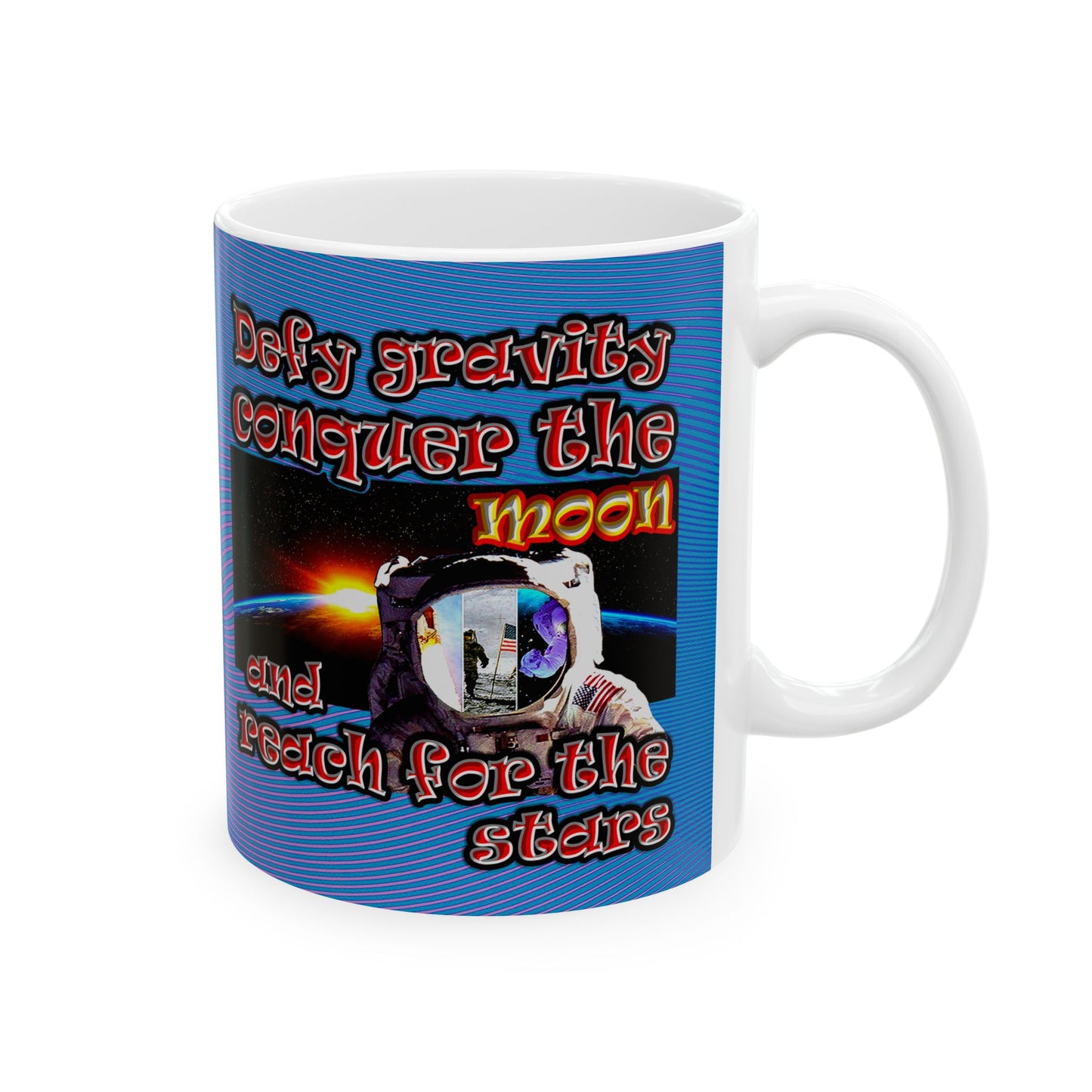 defy conquer reach - White Mug (light blue-purple wave)