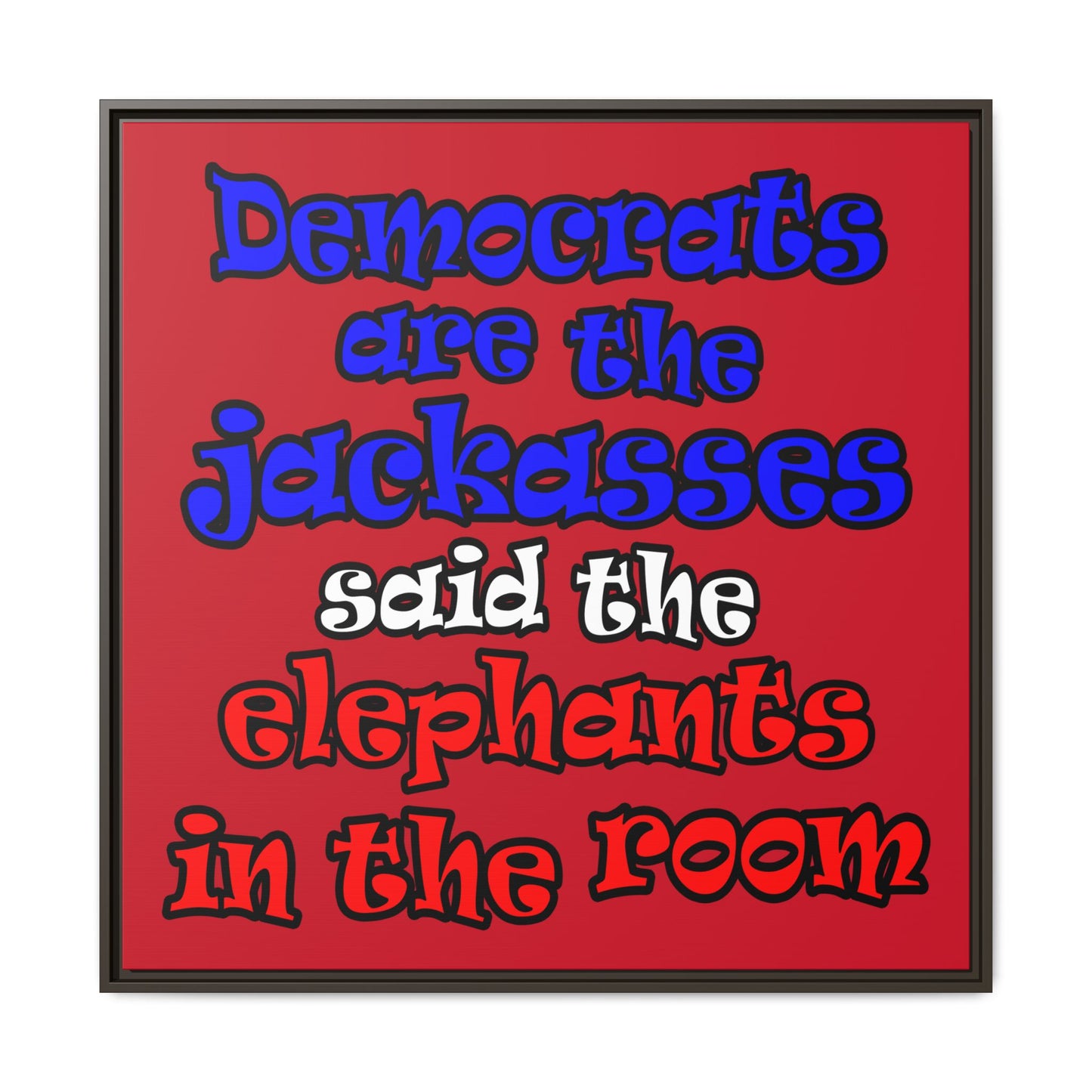 donkeys and elephants - framed canvas art (dark red)