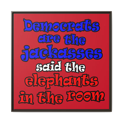donkeys and elephants - framed canvas art (dark red)