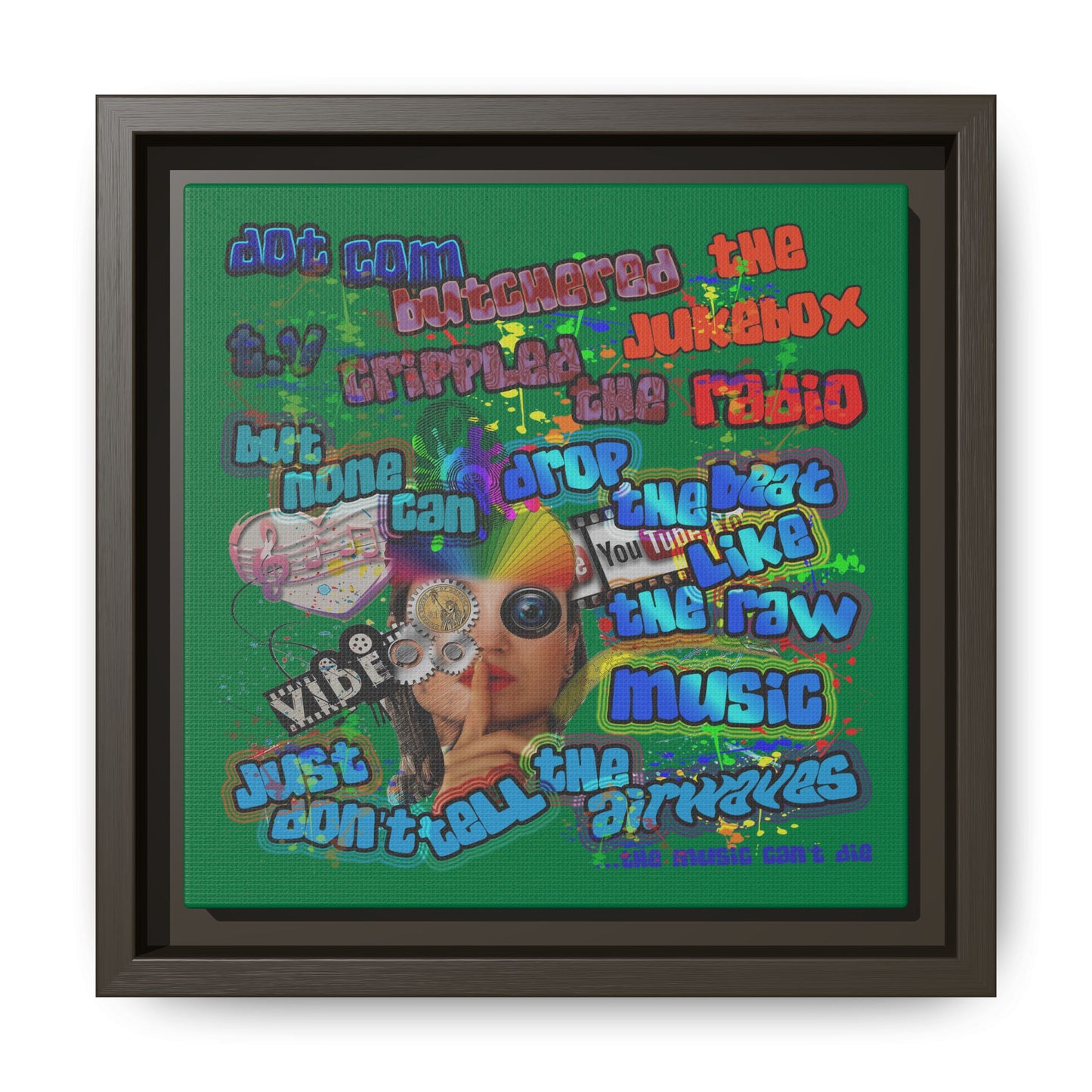 drop the beat - framed canvas art (dark green)