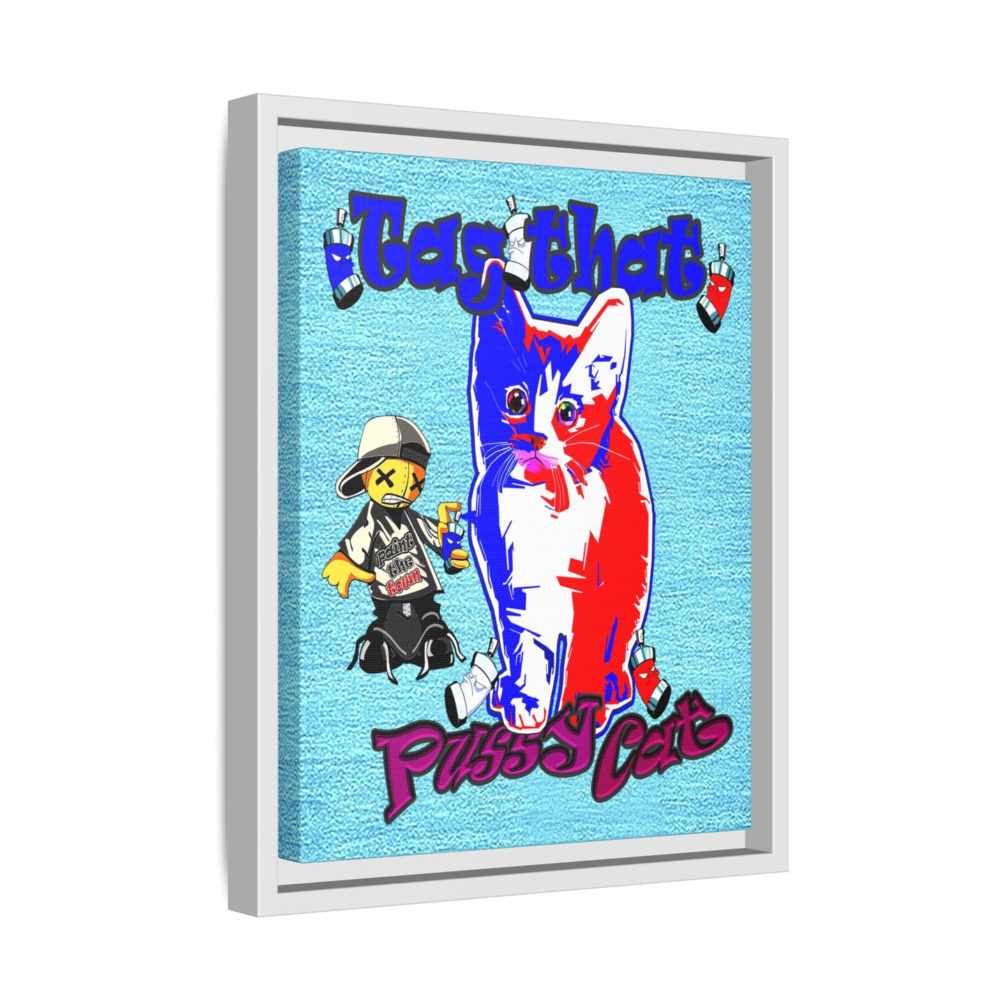 tag that - framed canvas art (faded blue)