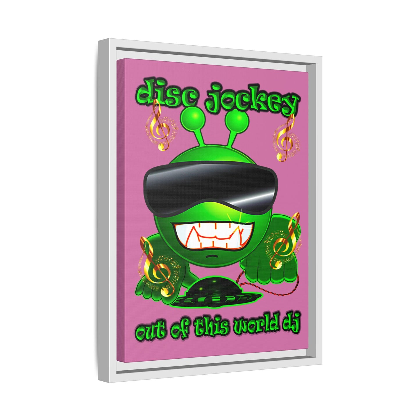 disc jockey - framed canvas art (light pink)
