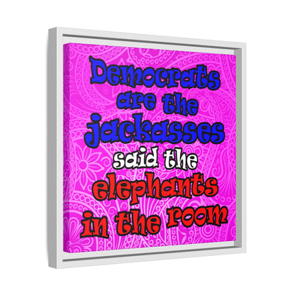 donkeys and elephants - framed canvas art (pink swirl)