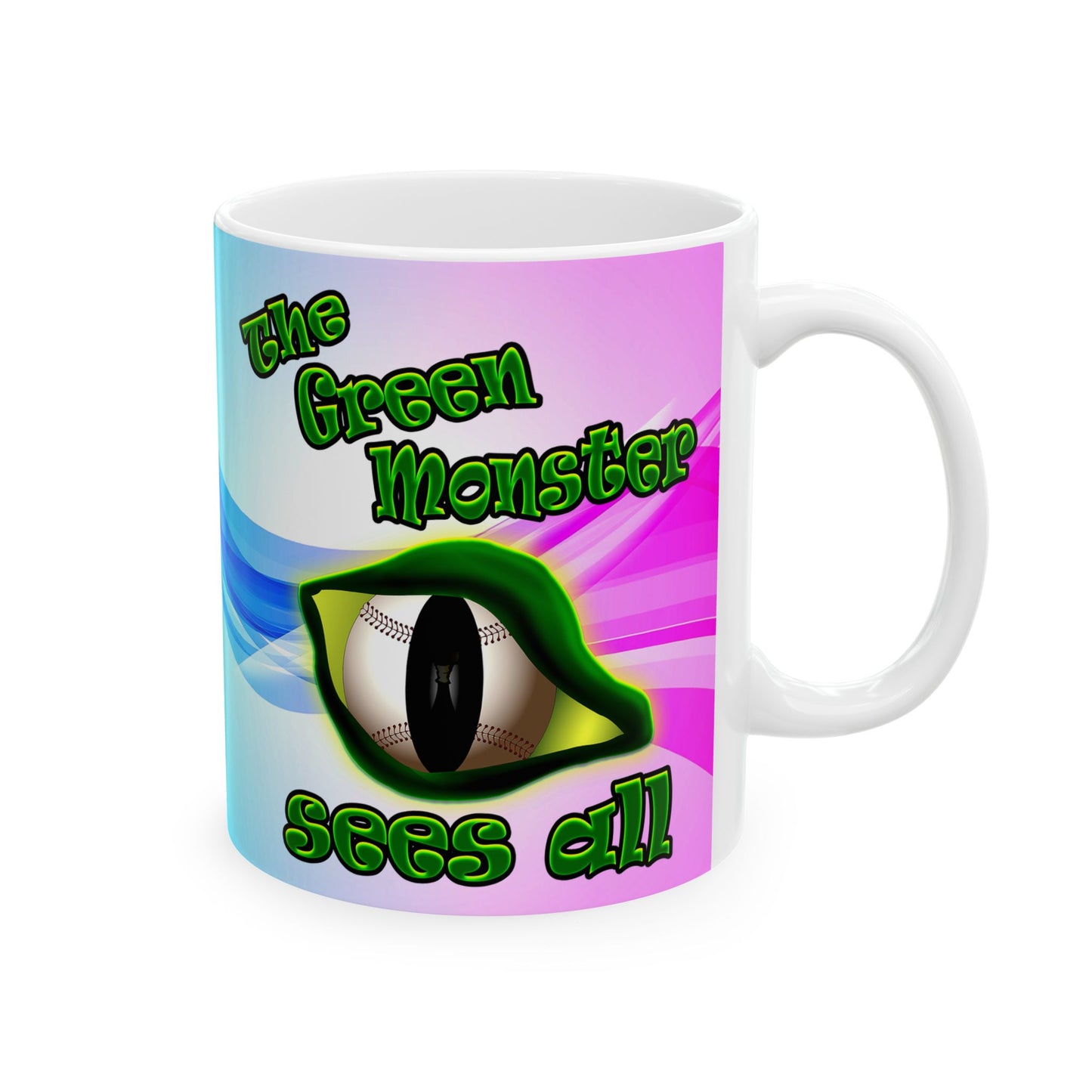 green monster - White Mug (light blue-pink wave)