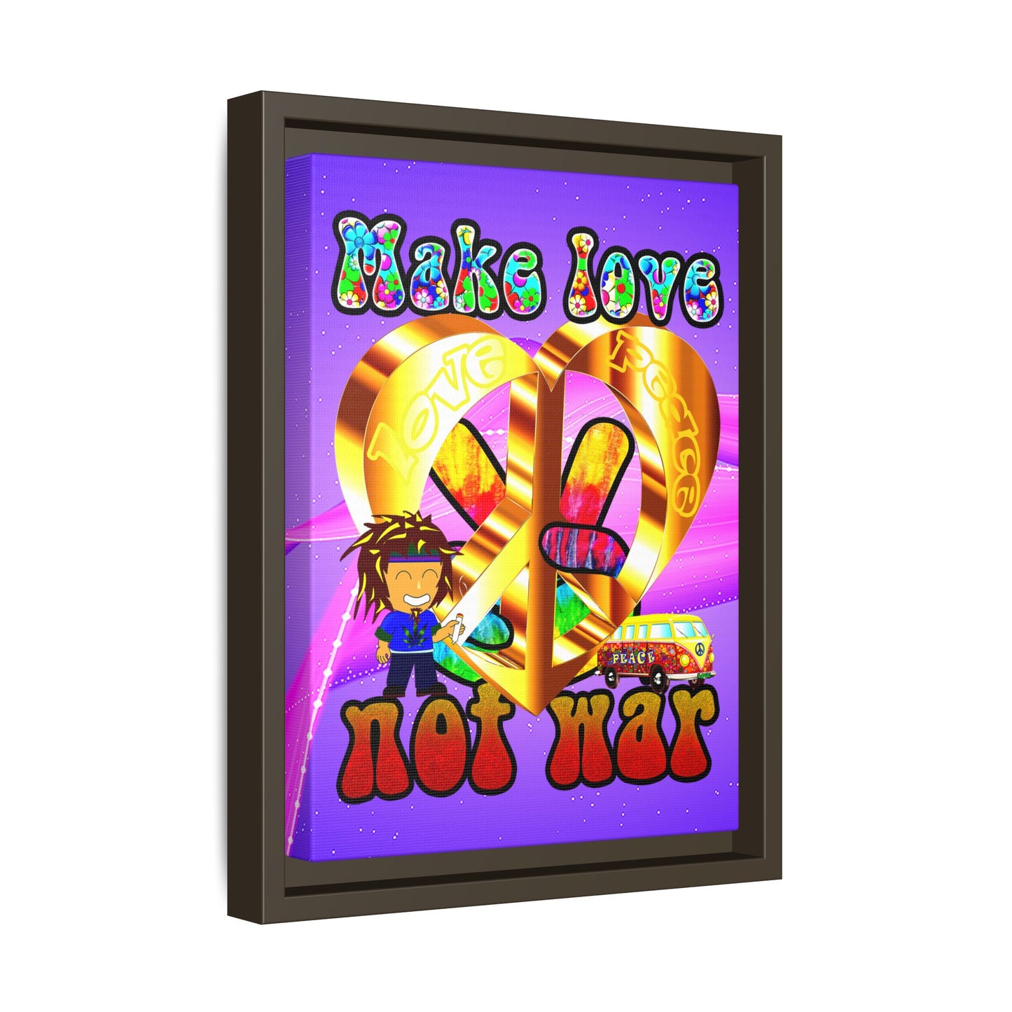 love peace - framed canvas art (purple-pink wave)