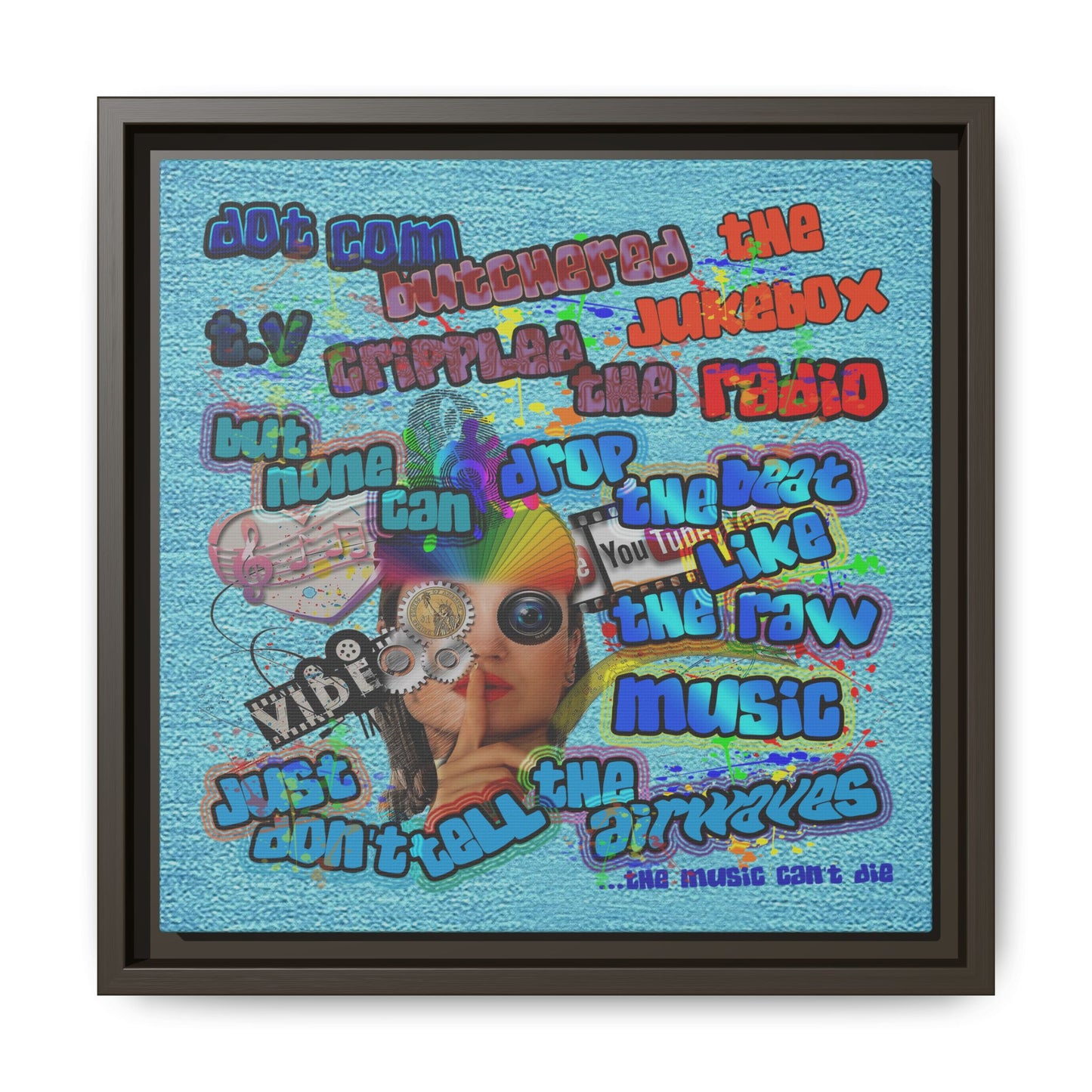 drop the beat - framed canvas art (faded blue)