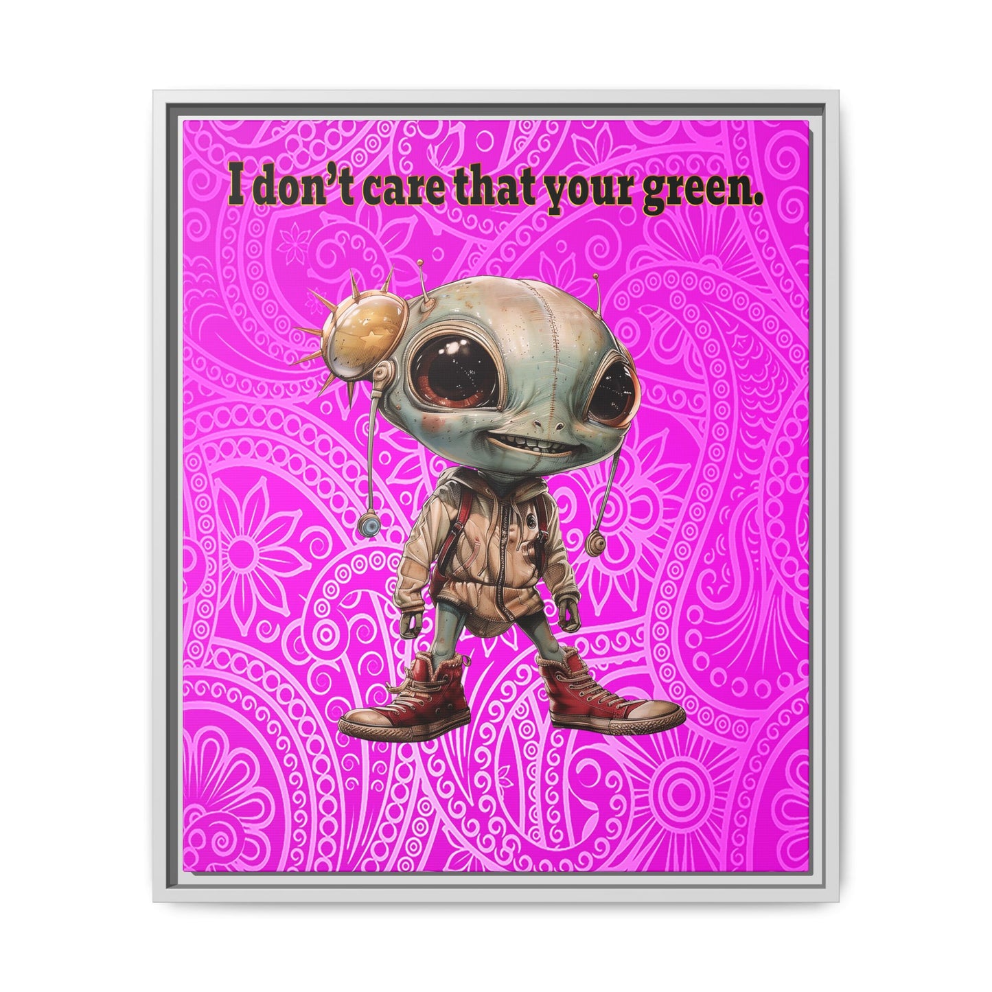 I don't care that your green - framed canvas art (pink swirl)