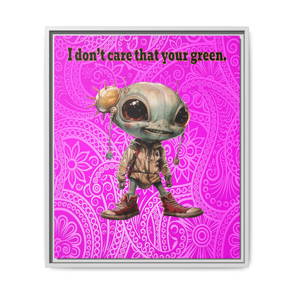 I don't care that your green - framed canvas art (pink swirl)