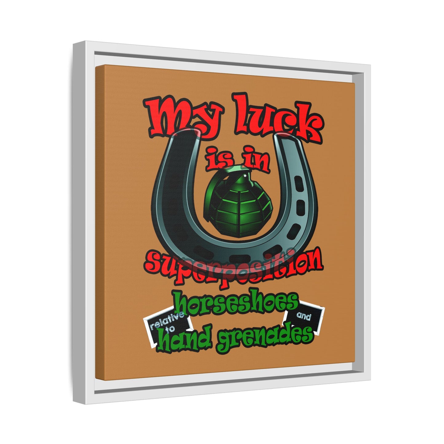 my luck - framed canvas art (light brown)