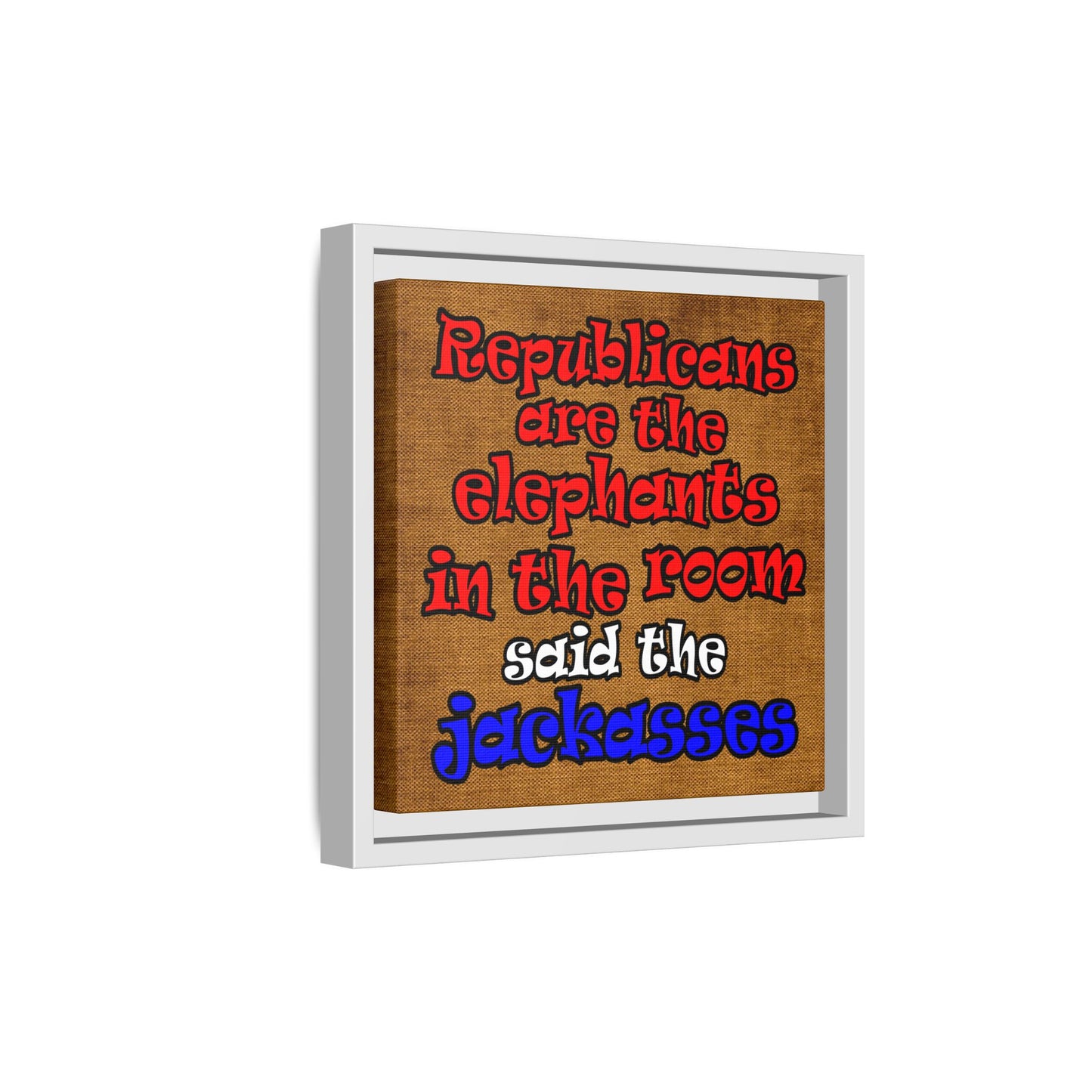 donkeys and elephants - framed canvas art (brown papyrus)