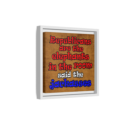 donkeys and elephants - framed canvas art (brown papyrus)