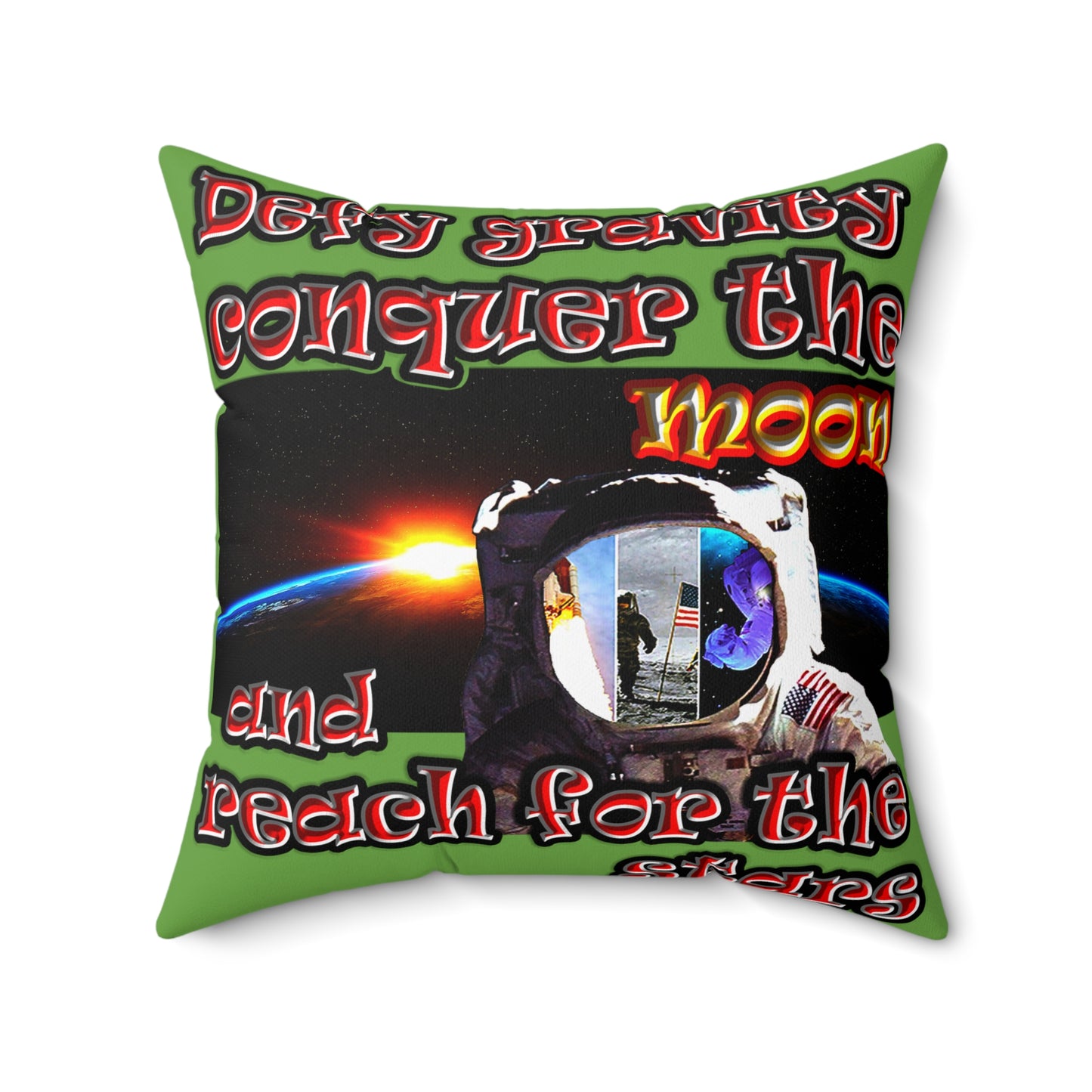 defy conquer reach - Spun Polyester Square Pillow - (green)