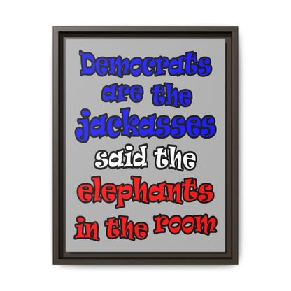 donkeys and elephants - framed canvas art (light grey)