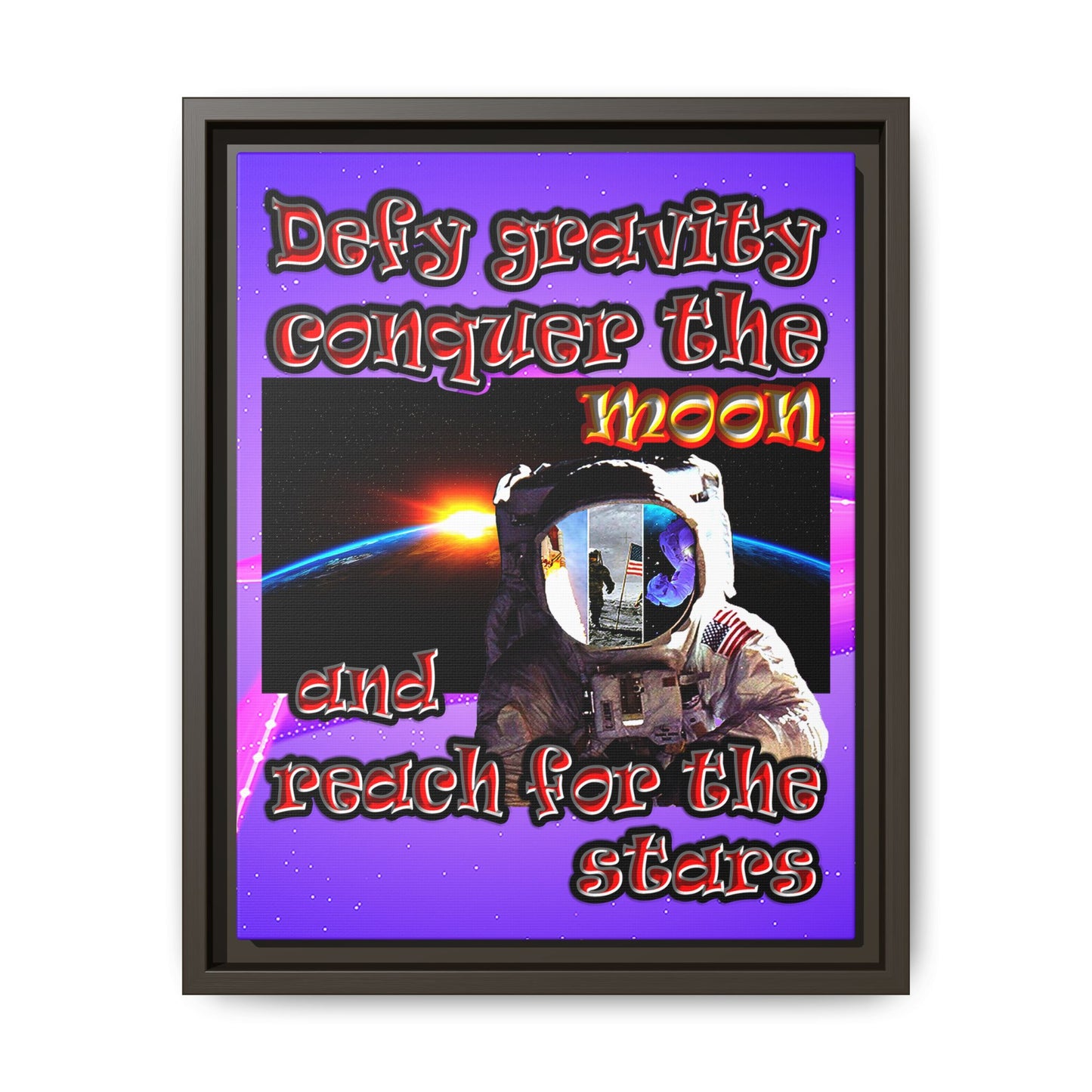 defy conquer reach - framed canvas art (purple-pink wave)