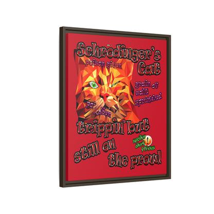 schrodinger's cat - framed canvas art (dark red)