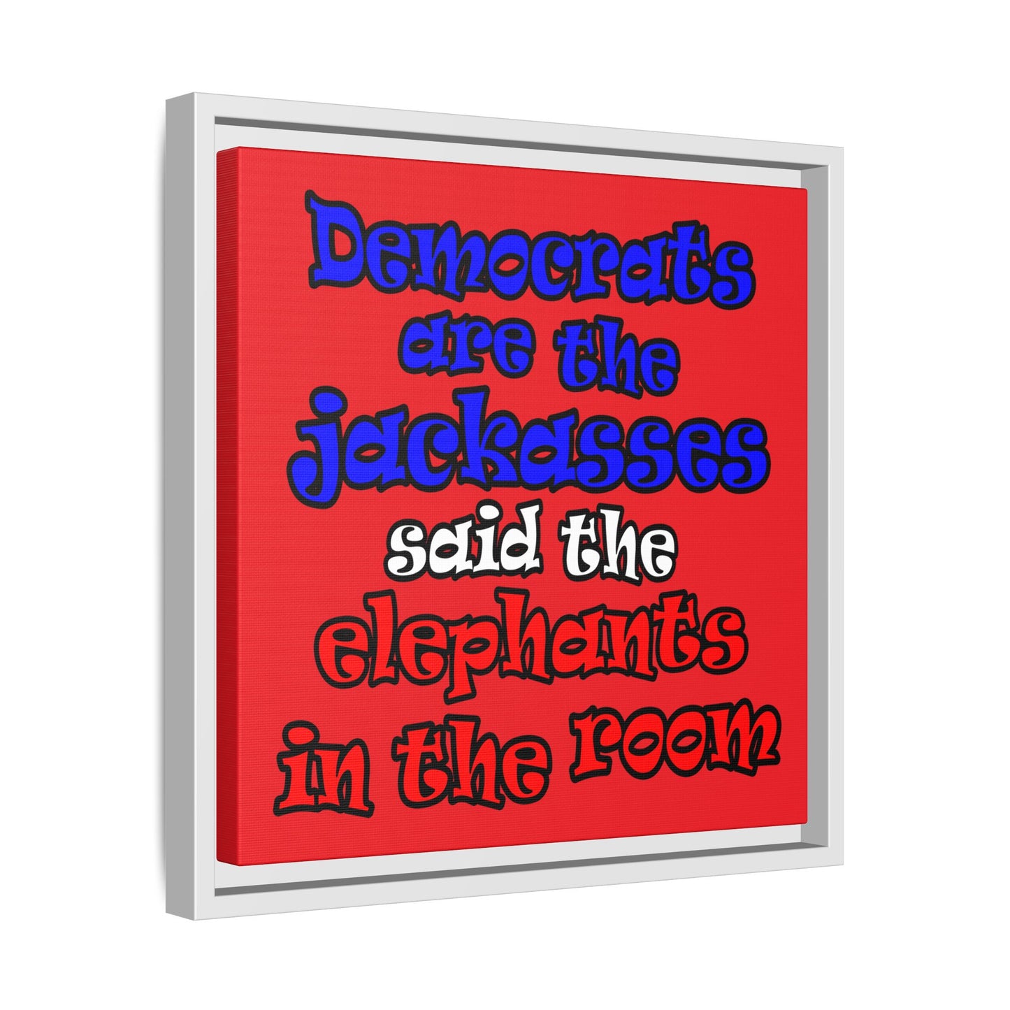 donkeys and elephants - framed canvas art (red)