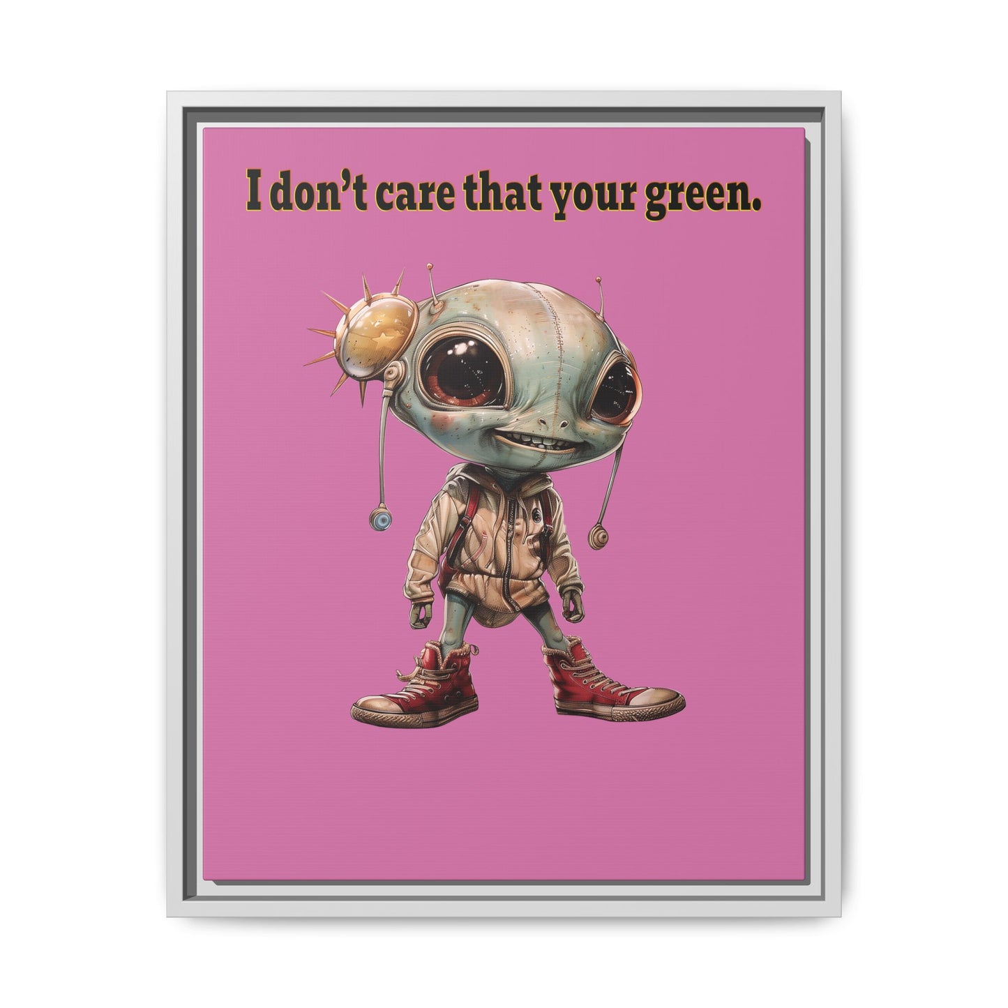 I don't care that your green - framed canvas art (light pink)
