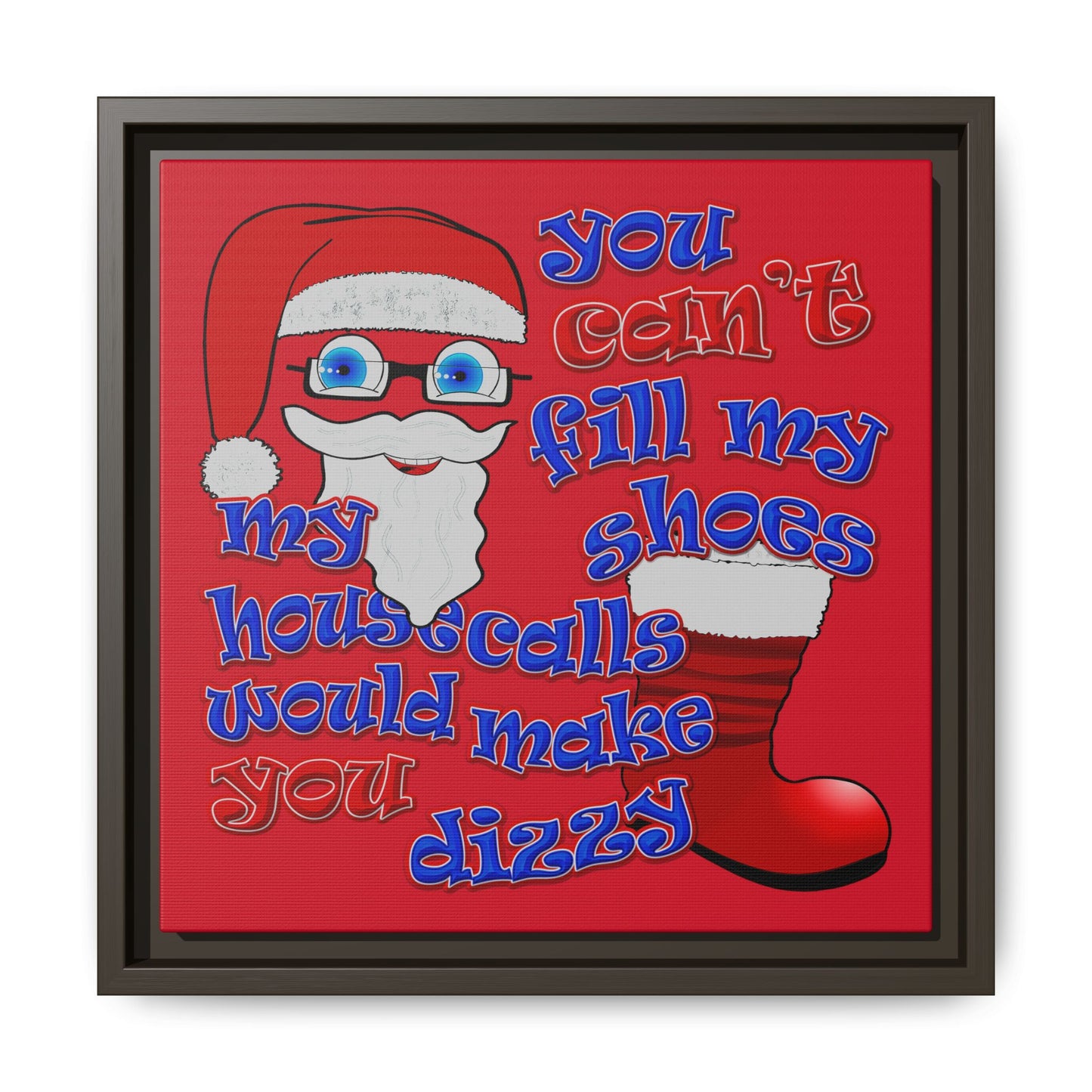 santa's shoes - framed canvas art (dark red)