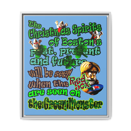 christmas spirits of boston - framed canvas art (light blue)