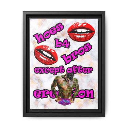 hoes b4 bros - framed canvas art (white marble)