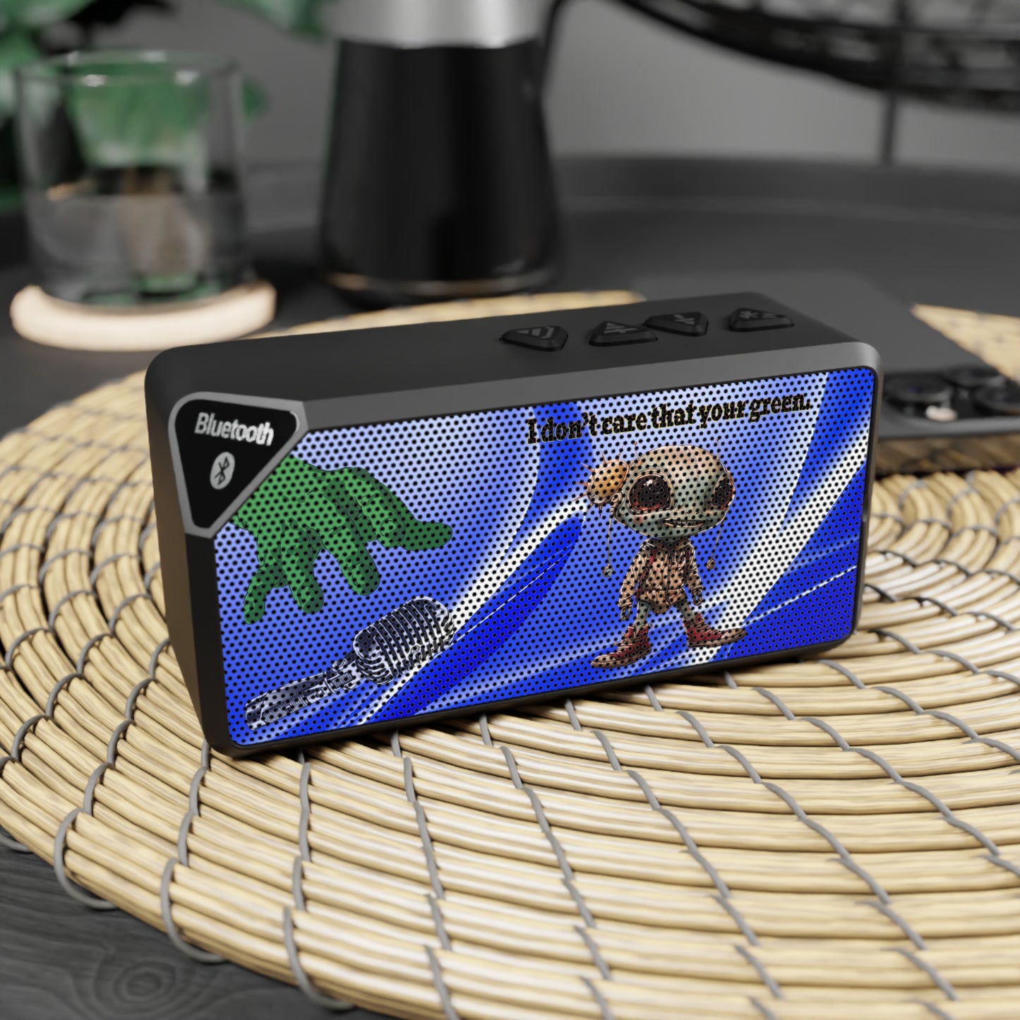 I don't care that your green - Jabba Bluetooth Speaker (blue-white wave)