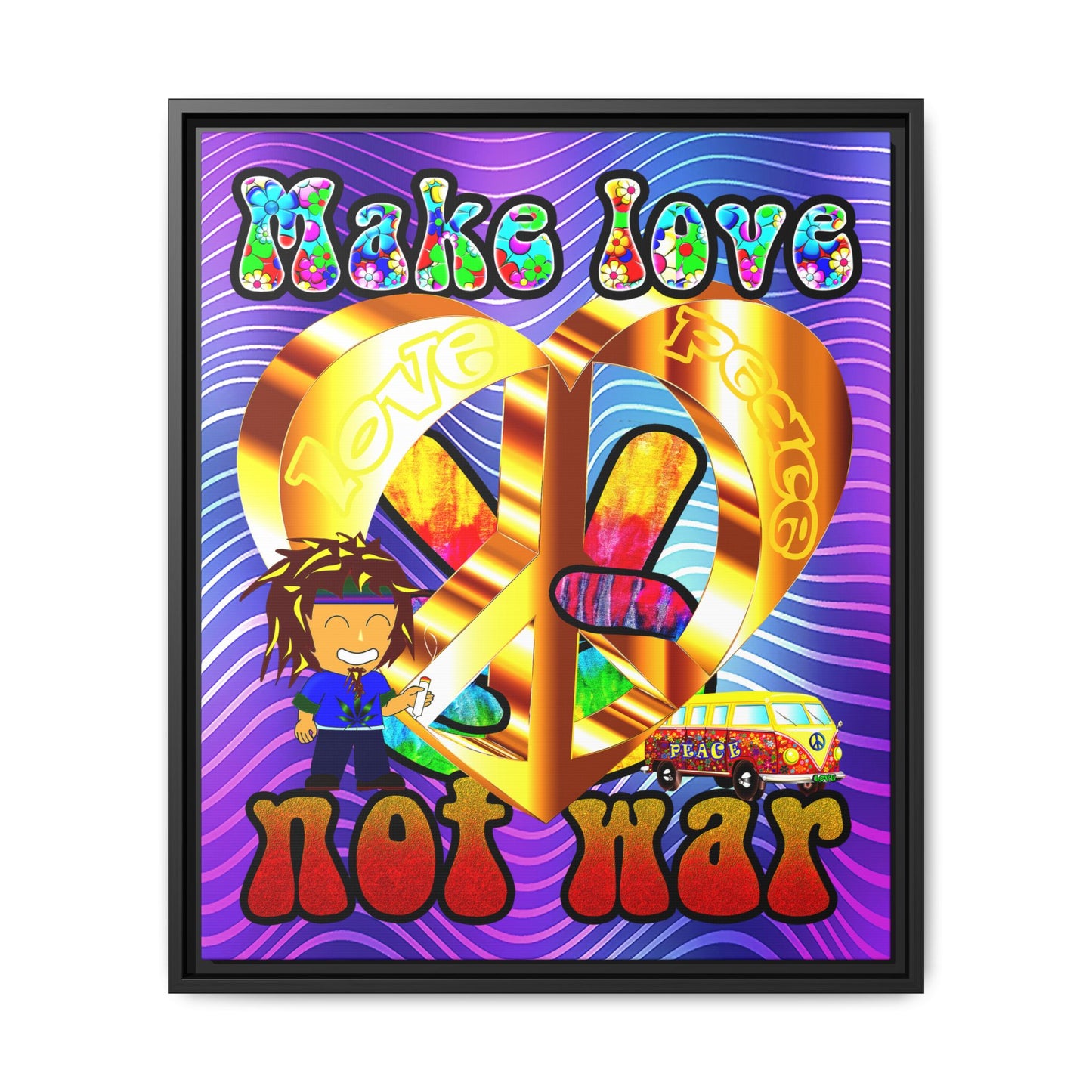 love peace - framed canvas art (purple wave)